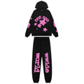 Sp5der Black Hoodie & Pants Set with Pink Stars