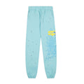 Sp5der Light Blue Joggers with Yellow Brand Tag and Blue Web Graphic