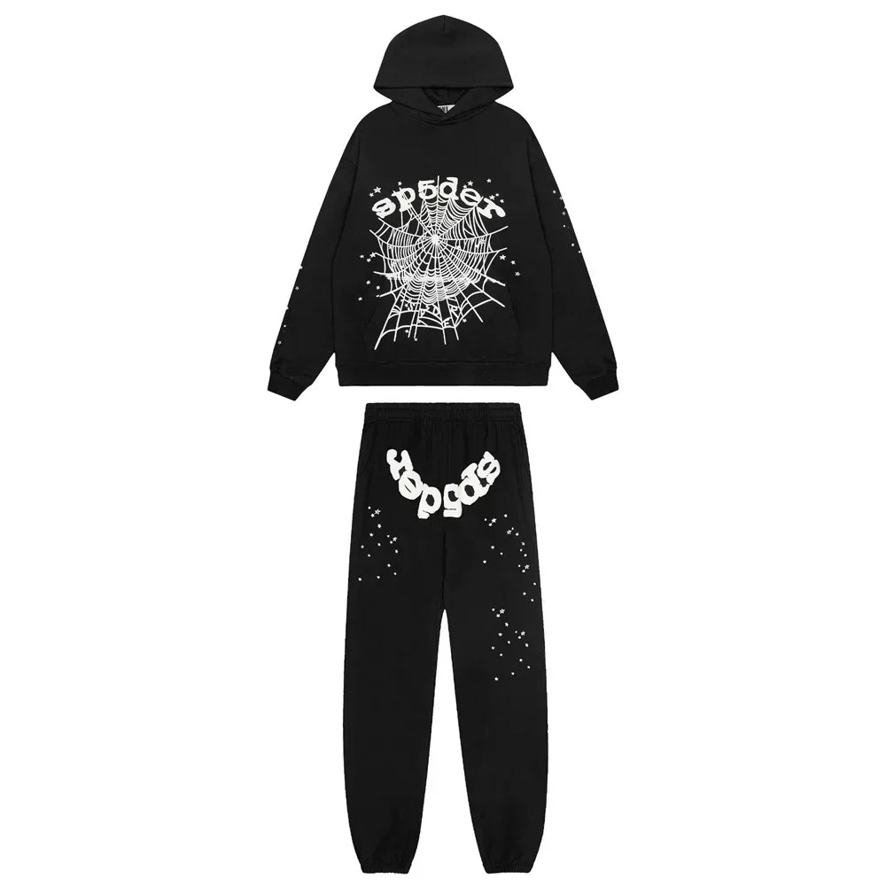 Sp5der Splash Web & Text Tracksuit - Black